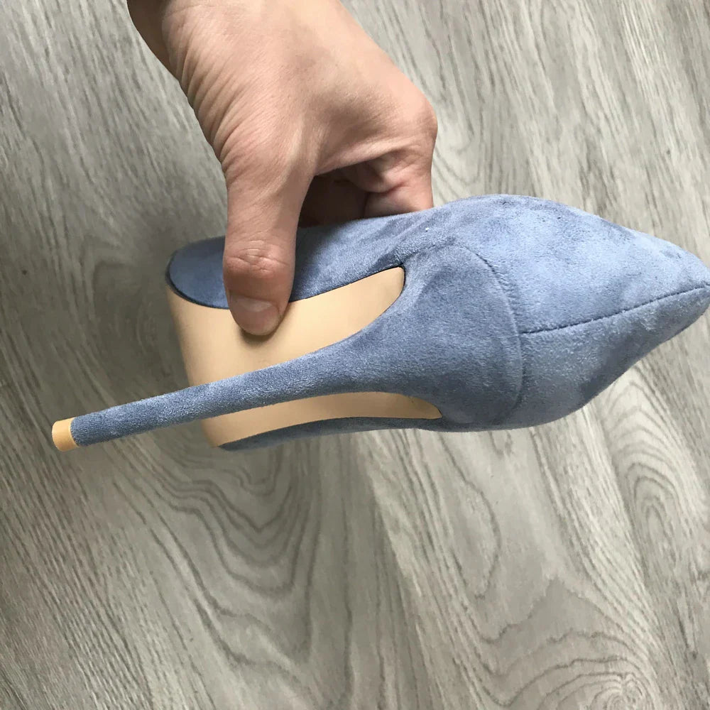 High Heel 12cm Blue Black Suede Women Pumps Super High Heels Sexy Pointed Toe Yellow Pink Satin Heels Womans Shoes 2025