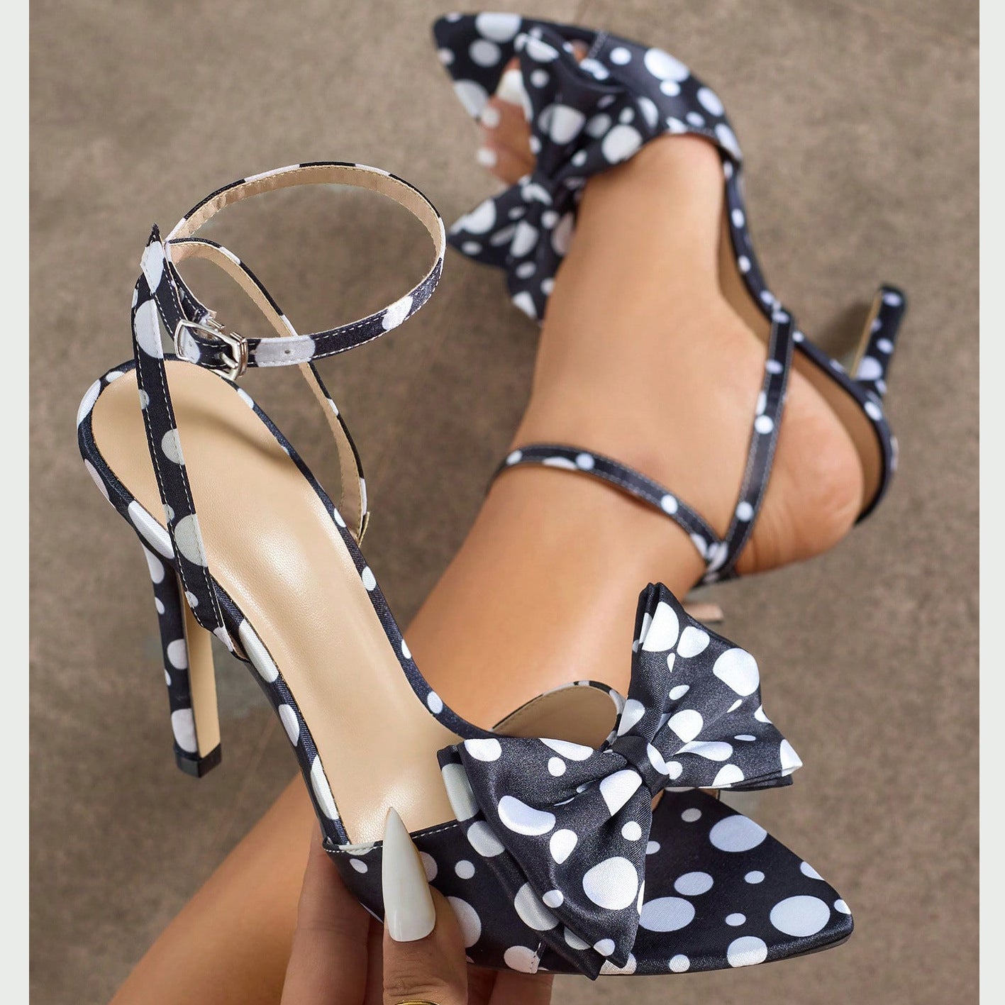 Polka Dot Bow Pointed Toe Heels