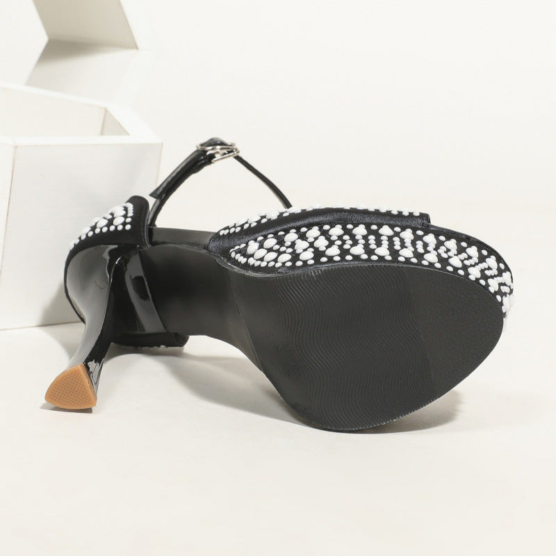 Waterproof Platform Pearl Ankle Strap Heels