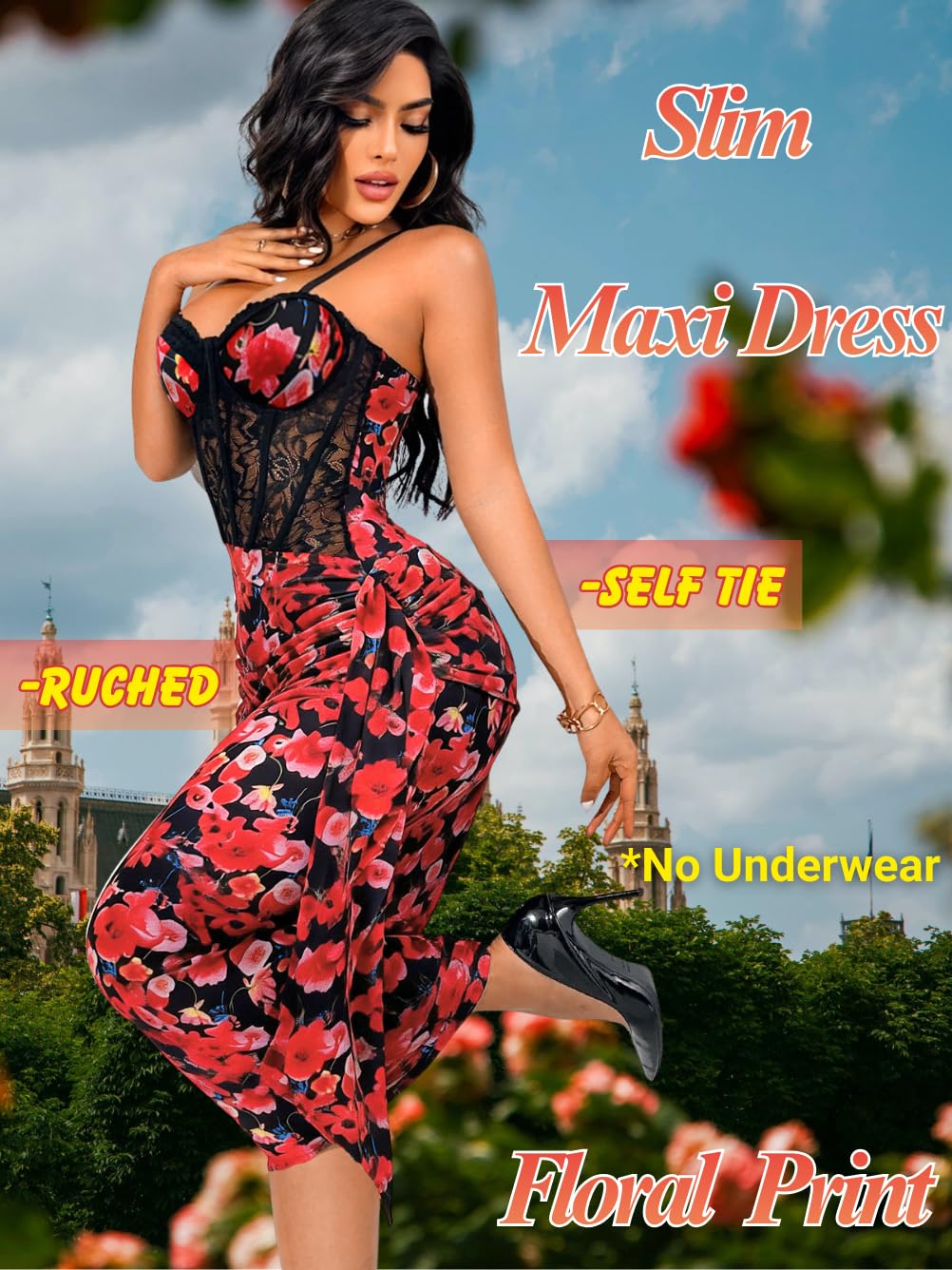 ChiaoLezhee Women's Sexy Lace Bustier Maxi Dress, Built-in Bra Underwire Corset Bodycon Clubwear Festival Outfits