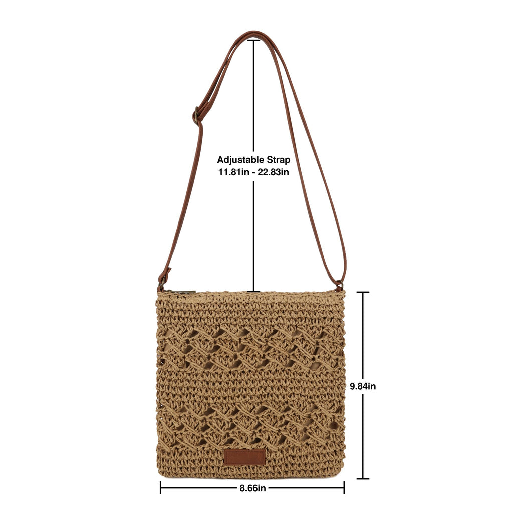 Womens Crochet Mesh Straw Beach Bag Woven Crossbody Shoulder Bag Summer Beach Vacation Purse