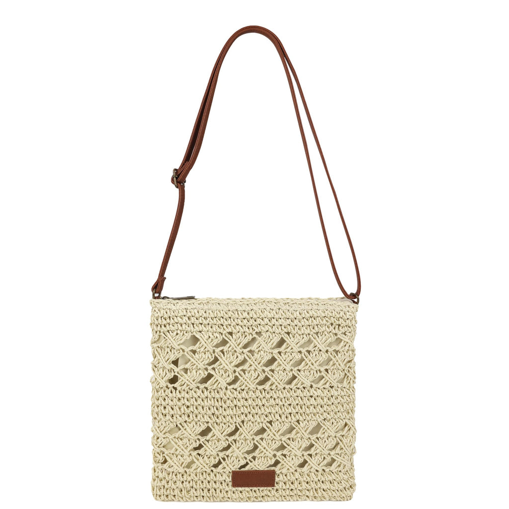 Womens Crochet Mesh Straw Beach Bag Woven Crossbody Shoulder Bag Summer Beach Vacation Purse