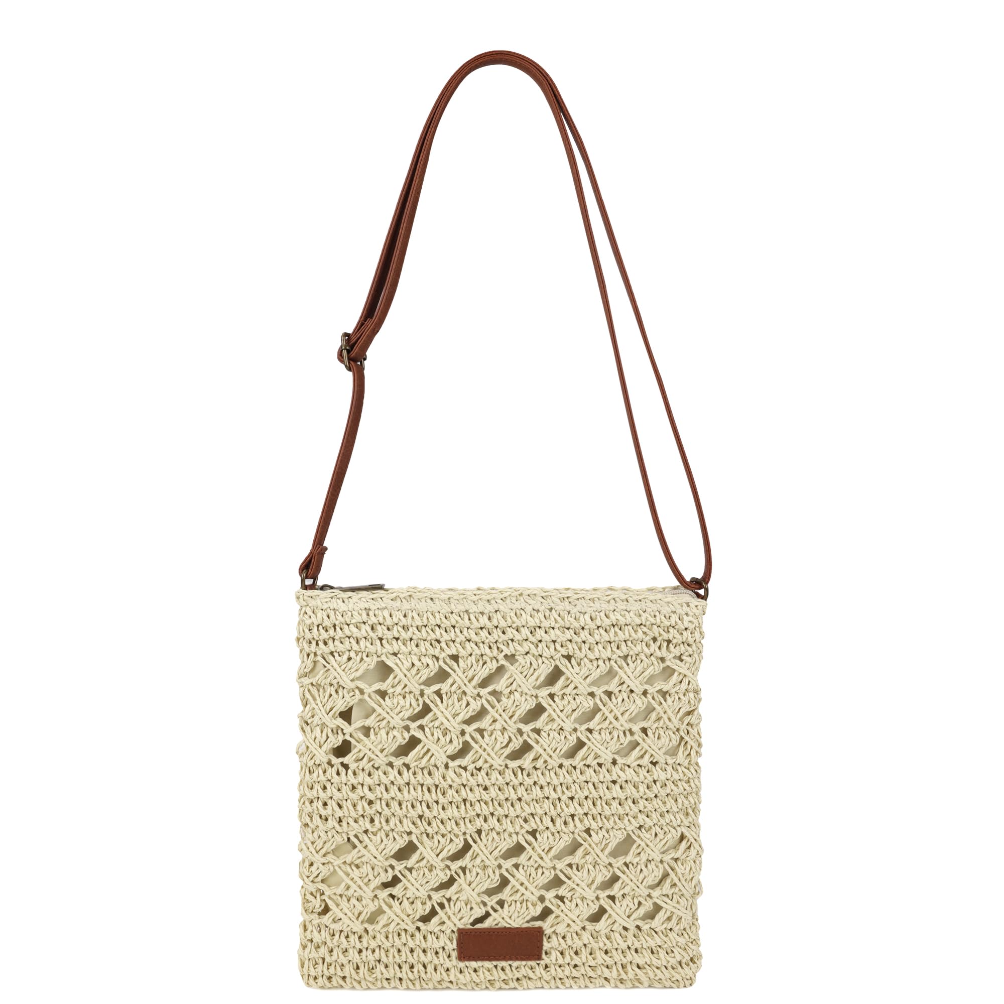 Womens Crochet Mesh Straw Beach Bag Woven Crossbody Shoulder Bag Summer Beach Vacation Purse