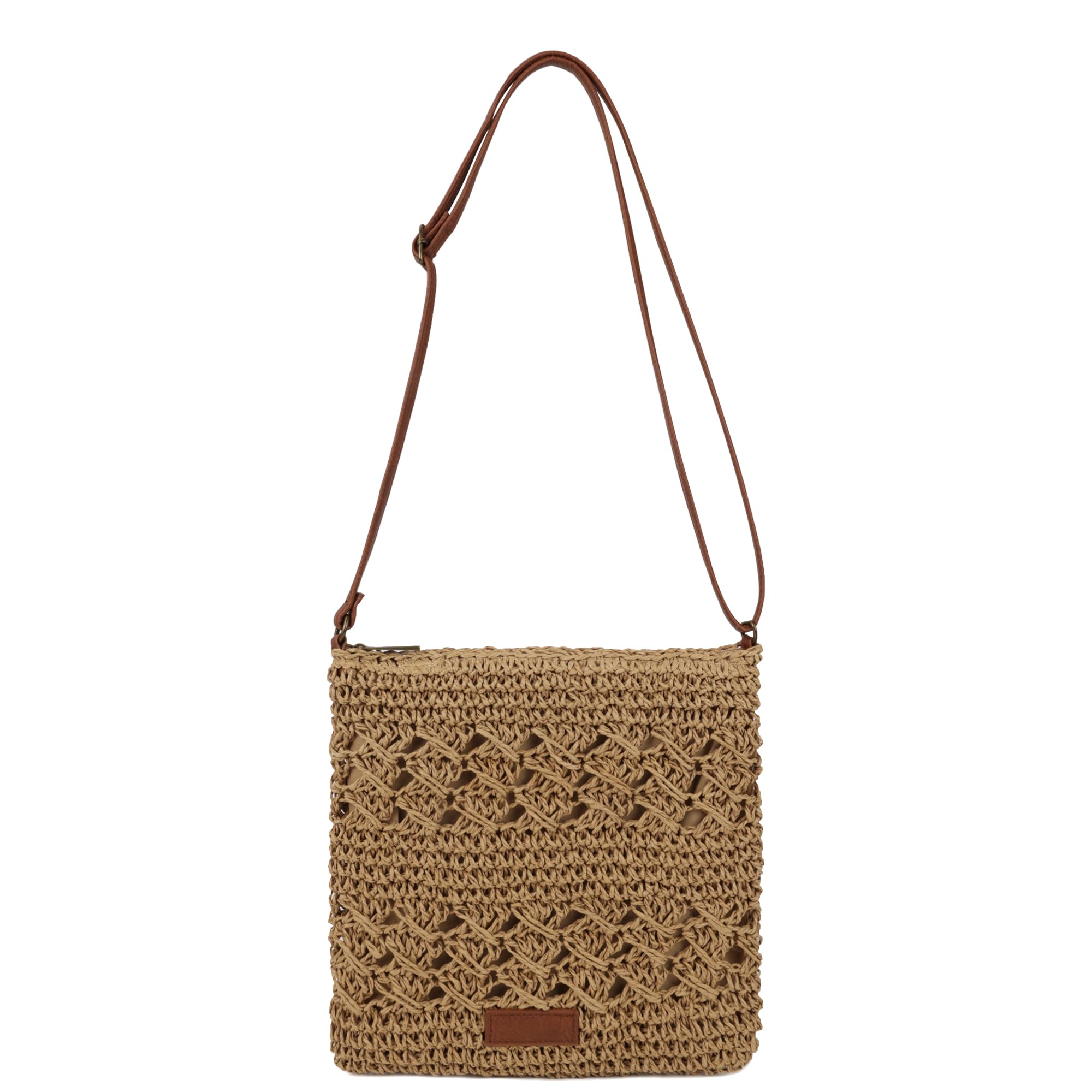 Womens Crochet Mesh Straw Beach Bag Woven Crossbody Shoulder Bag Summer Beach Vacation Purse