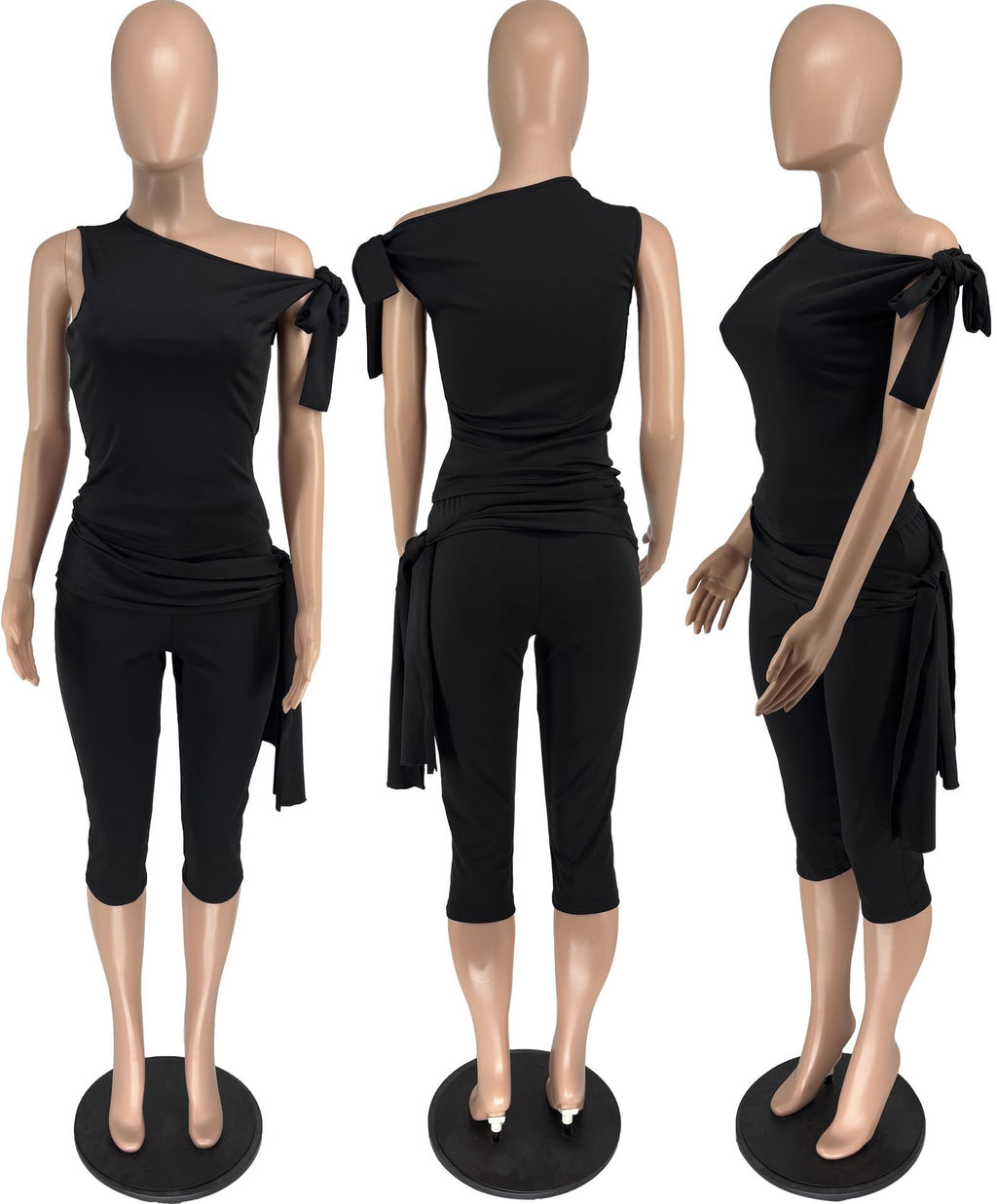 Womens 2 Piece Outfits Sexy Off One Shoulder Sleeveless Crop Top Bodycon Capri Pants Tracksuit Sets Clubwear