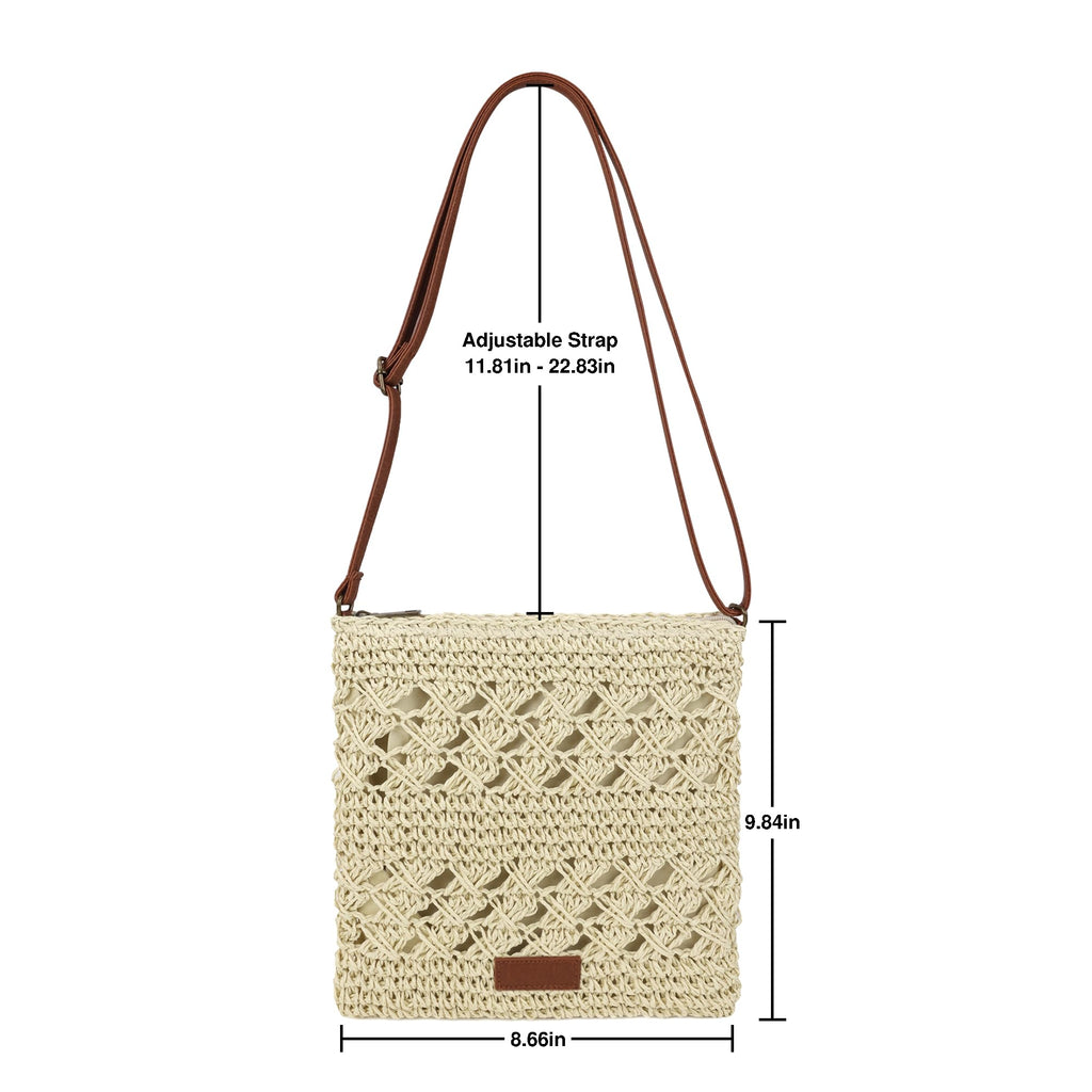 Womens Crochet Mesh Straw Beach Bag Woven Crossbody Shoulder Bag Summer Beach Vacation Purse