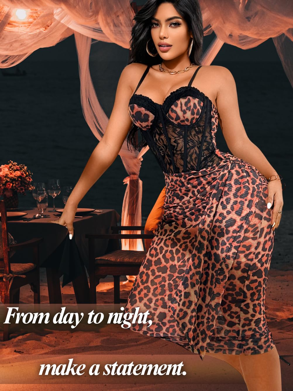 ChiaoLezhee Women's Sexy Lace Bustier Maxi Dress, Built-in Bra Underwire Corset Bodycon Clubwear Festival Outfits