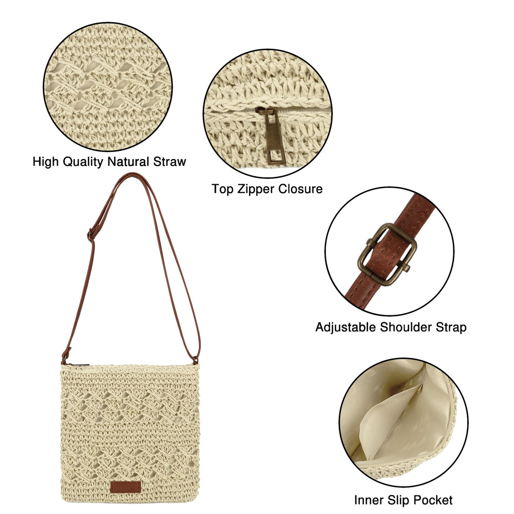 Womens Crochet Mesh Straw Beach Bag Woven Crossbody Shoulder Bag Summer Beach Vacation Purse