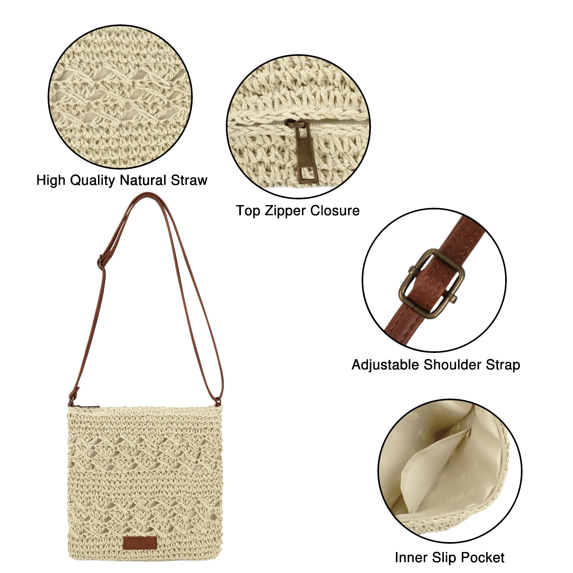 Womens Crochet Mesh Straw Beach Bag Woven Crossbody Shoulder Bag Summer Beach Vacation Purse