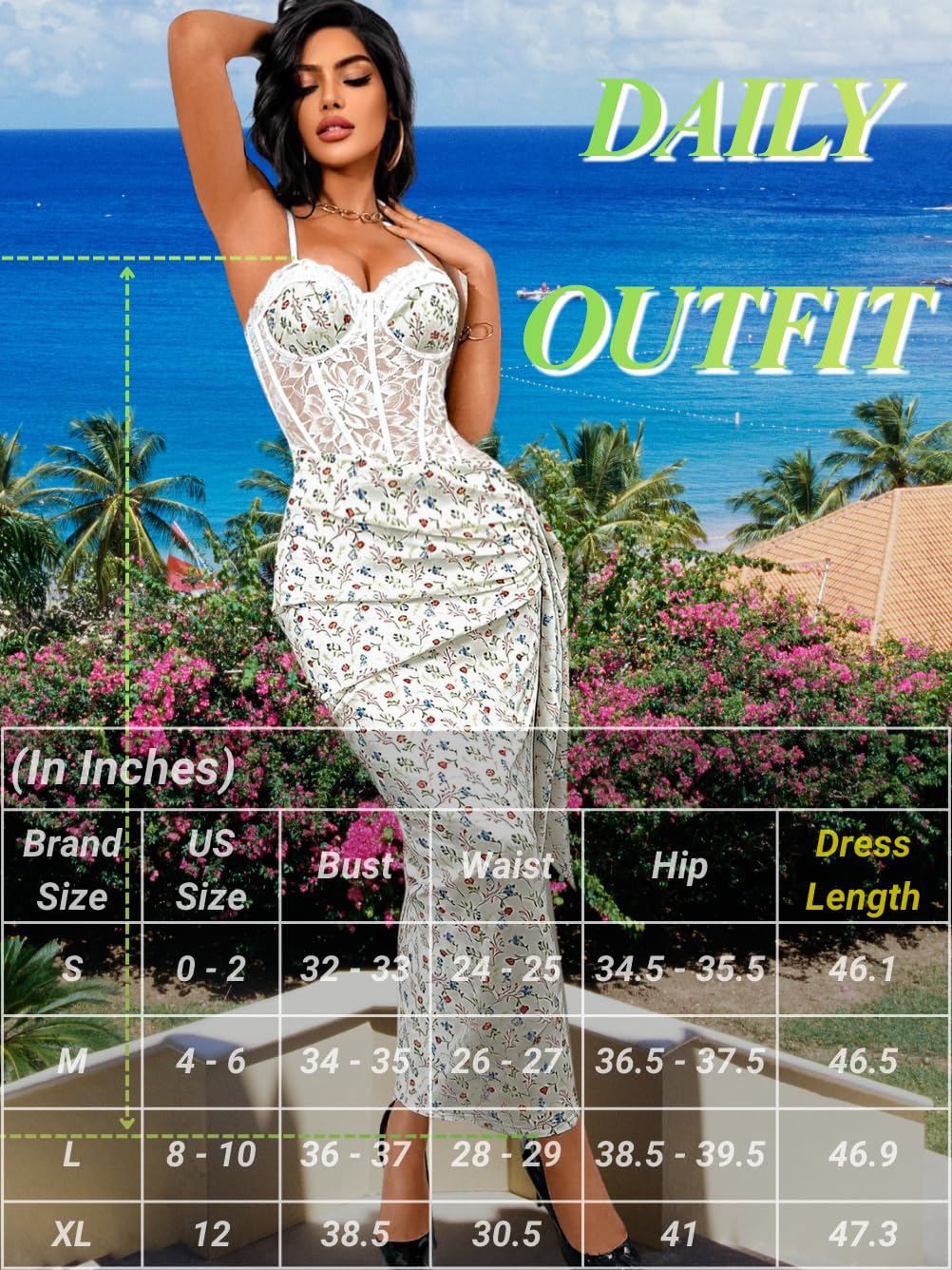 ChiaoLezhee Women's Sexy Lace Bustier Maxi Dress, Built-in Bra Underwire Corset Bodycon Clubwear Festival Outfits