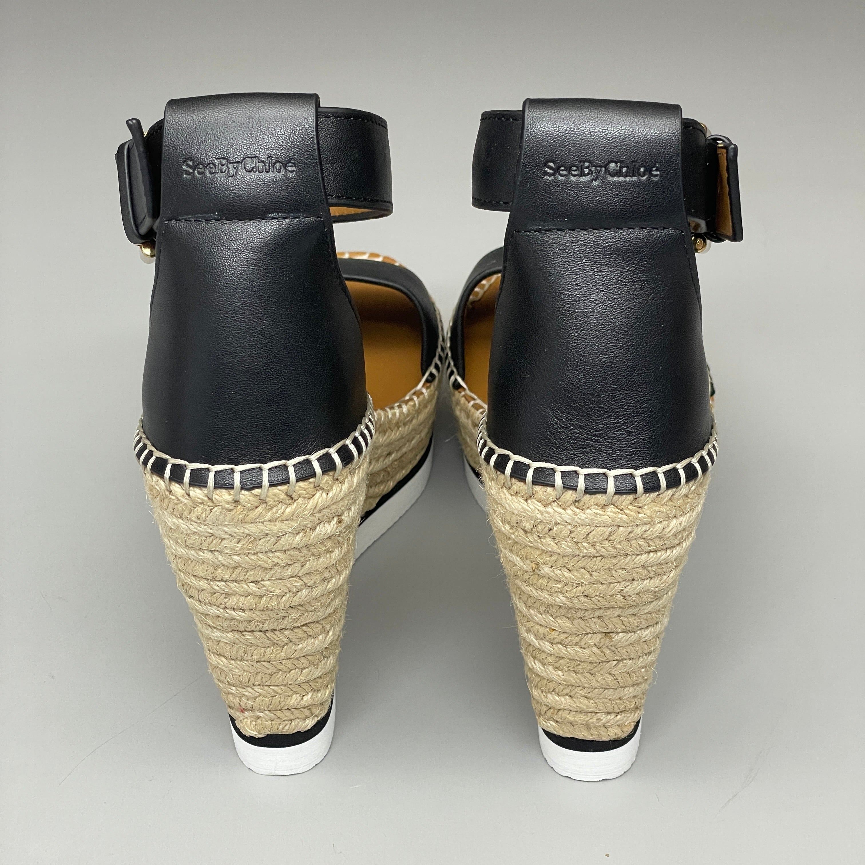SEE BY CHLOÉ Glyn Calf Espadrille High Platform Sandals Black Women's Sz 7 EU 37 SB26152 (New)