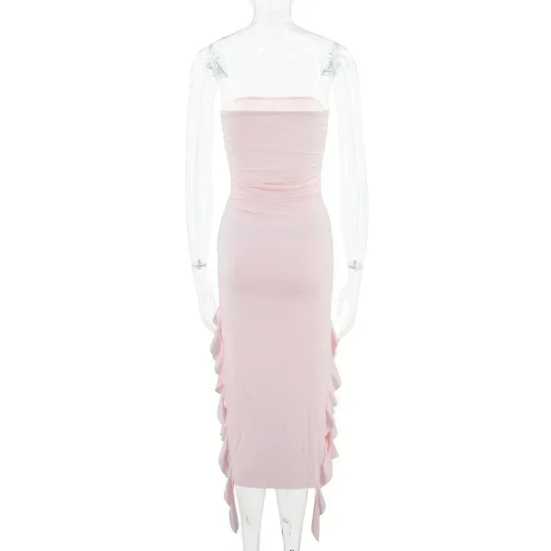 BWQ Long Dresses For Women Slit Sexy Bodycon Sleeveless Jellyfish Dress Hot Girls Fashion Off The Shoulders Maxi Dress Woman