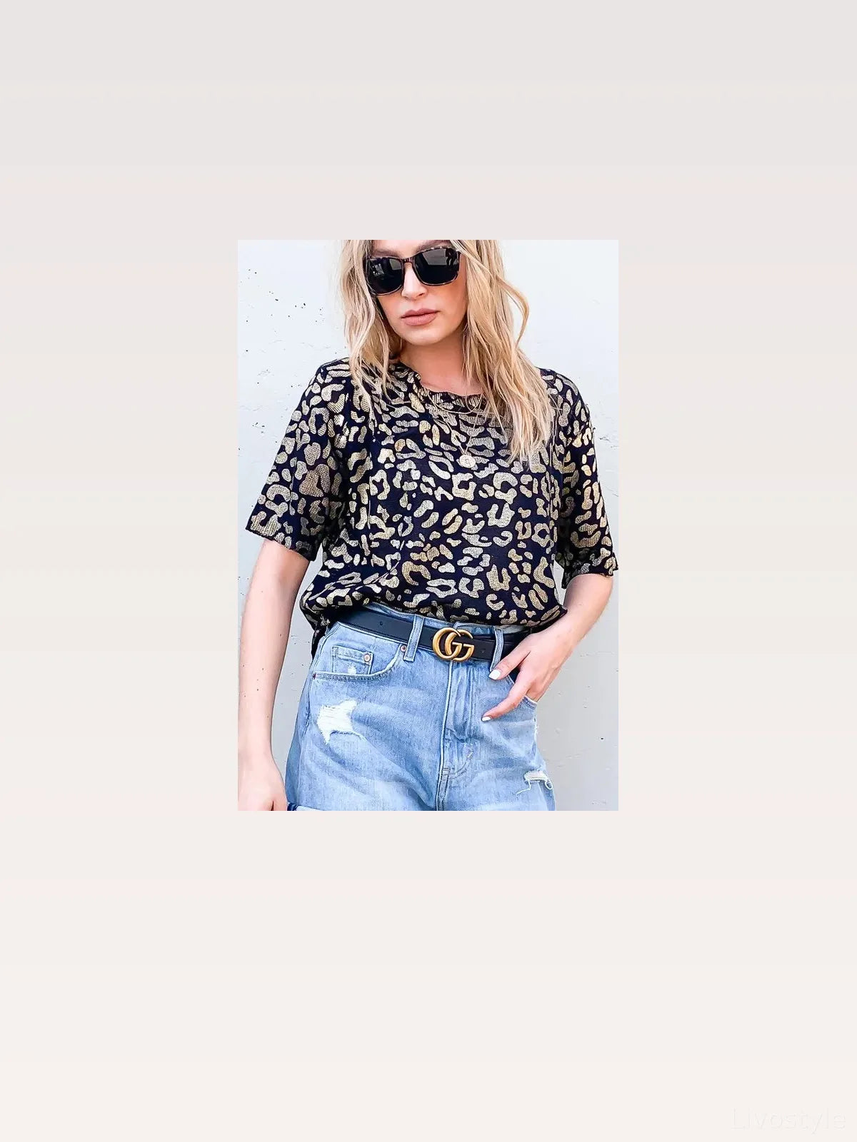 Stylish Leopard Foil-Print Half-Sleeve Summer Sweater