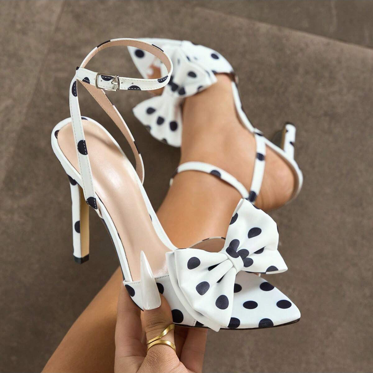 Polka Dot Bow Pointed Toe Heels