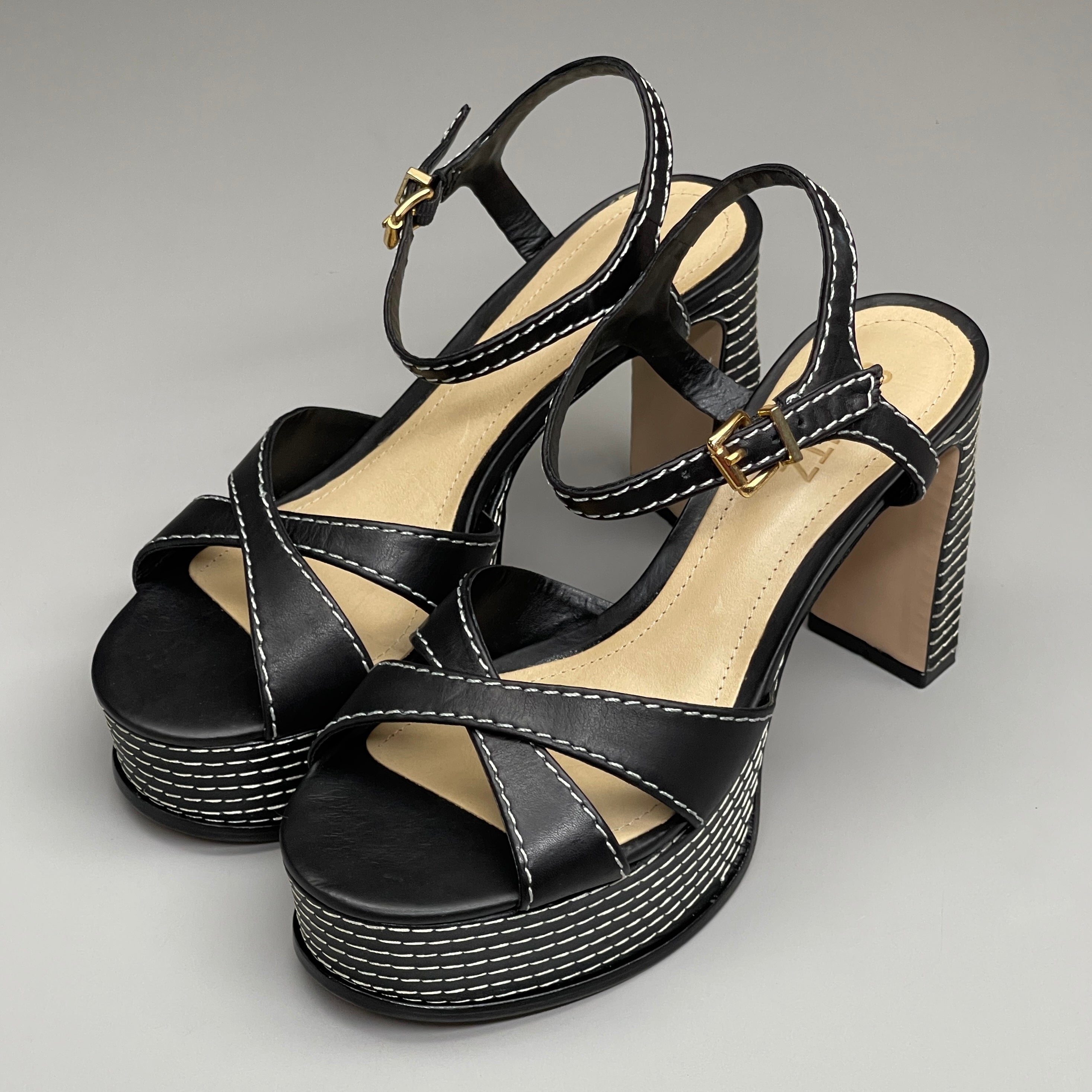 SCHUTZ Keefa Casual Women's Leather Sandal Black Platform 4" Heel Shoes Sz 8B (New)