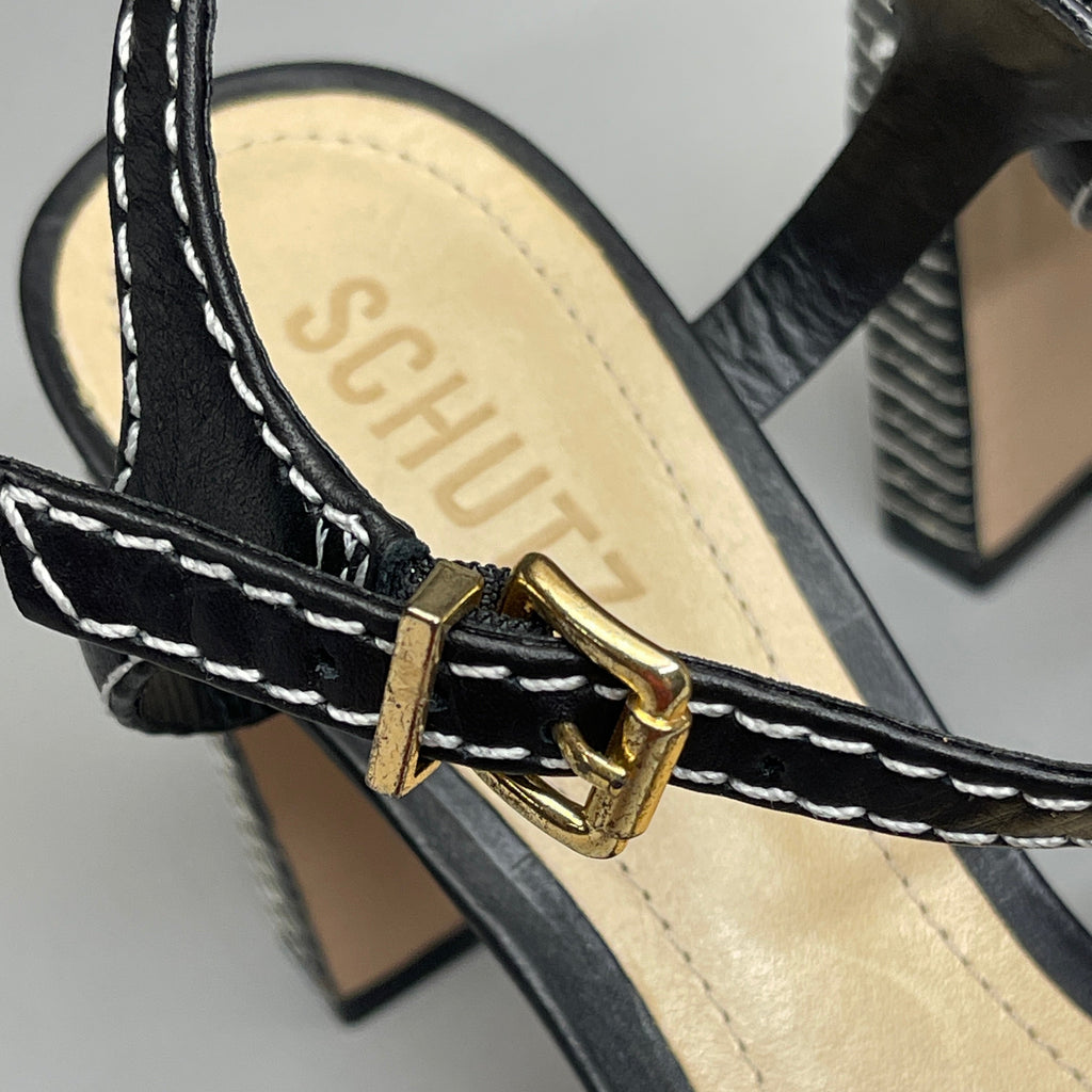 SCHUTZ Keefa Casual Women's Leather Sandal Black Platform 4" Heel Shoes Sz 8B (New)